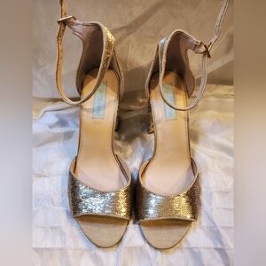 Betsey Johnson Calie Sequined Ankle Strap Dress Heels size 10